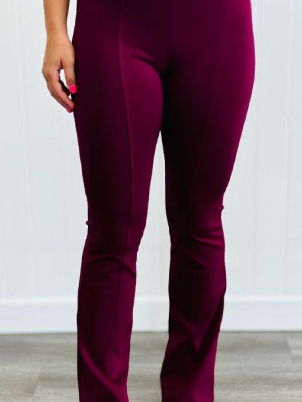 Dear Scarlett Women's High-Rise Slim Flare Magic Pants - Wine Size XL